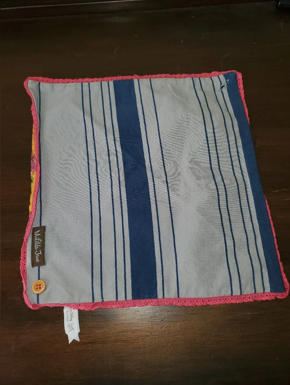 Matilda Jane Kids Reversible Pink-Trim Yellow Floral & Blue Stripe Bandana Bib